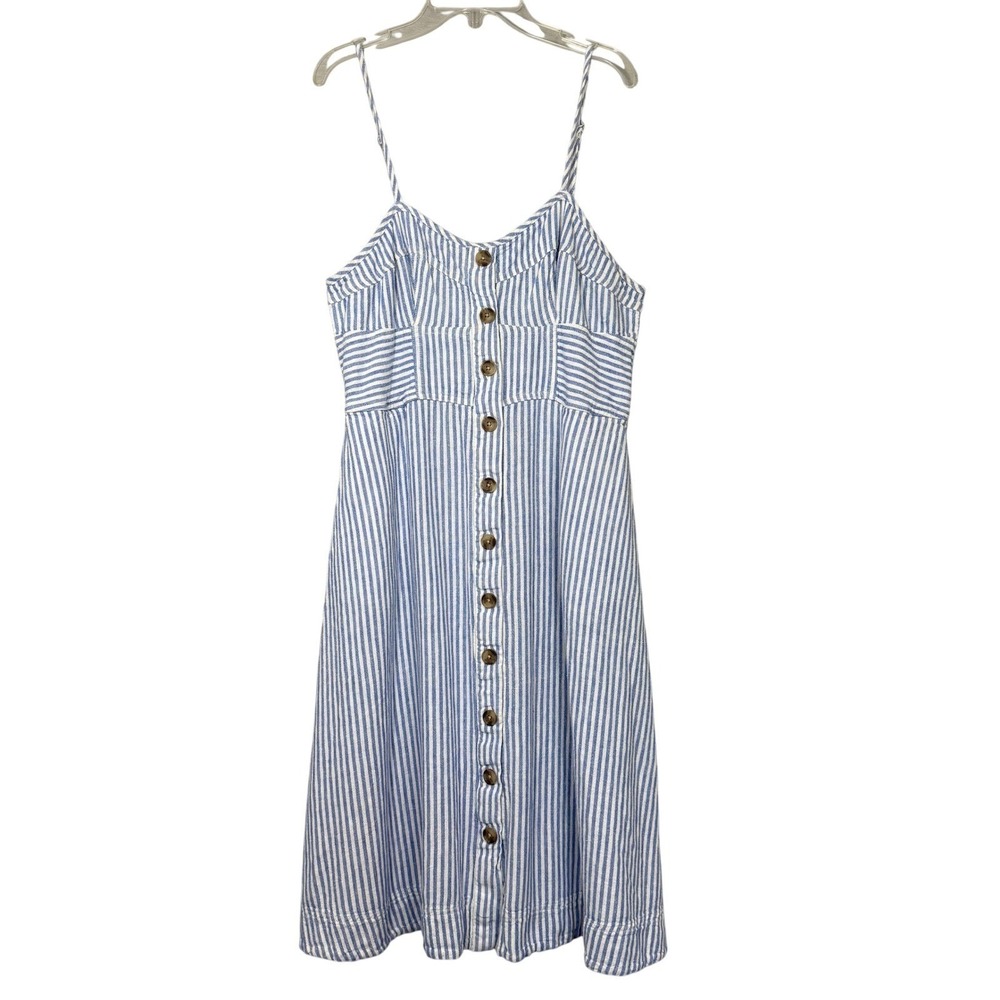 Universal Thread Button Front Womens Sundress Size L Linen Blend Coastal Cottage